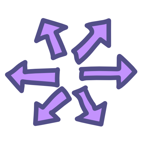 5 outwards purple arrows making a circle. 